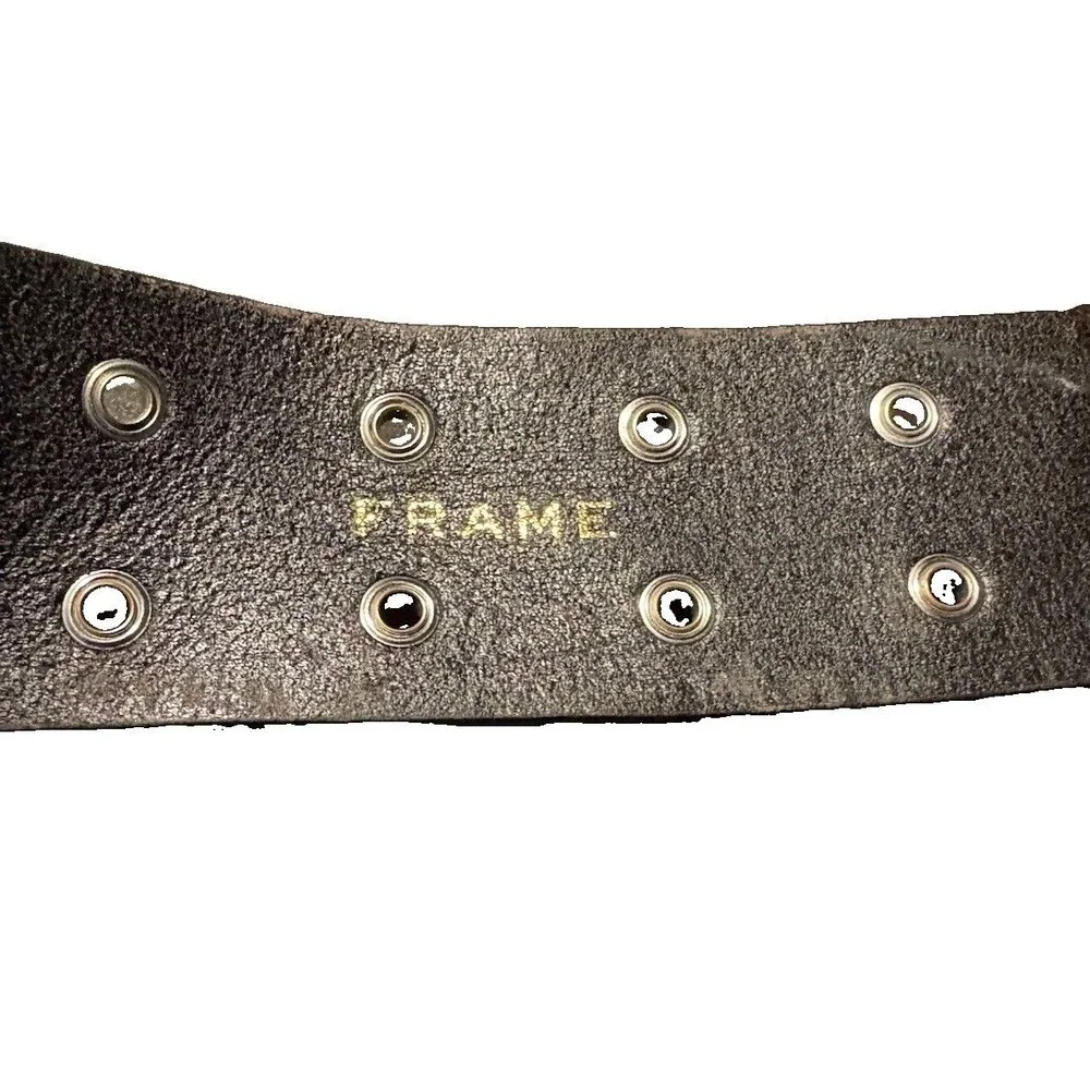 FRAME Vintage Black Leather Grommet Belt Silver D Ring Wide Eyelet Medium Y2K